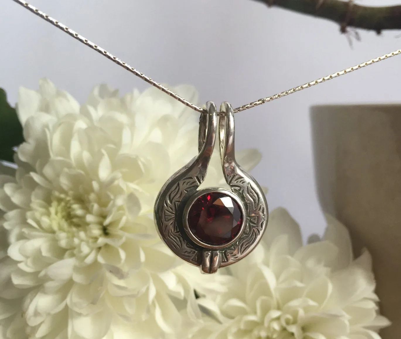 Egyptian Ruby Pendant - Created Ruby Necklace, Red Ancient Pendant