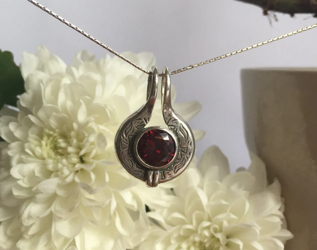 Egyptian Ruby Pendant - Created Ruby Necklace, Red Ancient Pendant