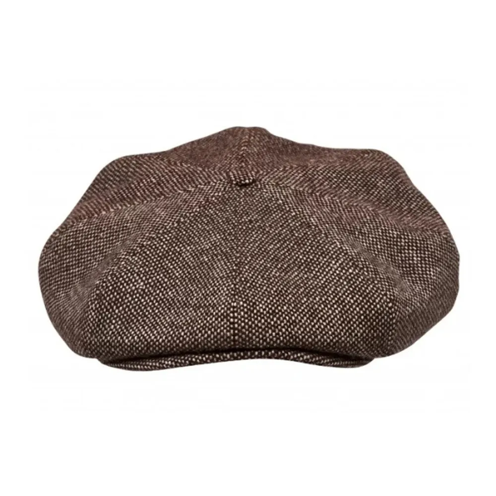 Eight Piece Wool Newsboy Cap-Brown Tweed