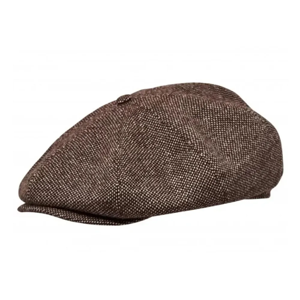 Eight Piece Wool Newsboy Cap-Brown Tweed