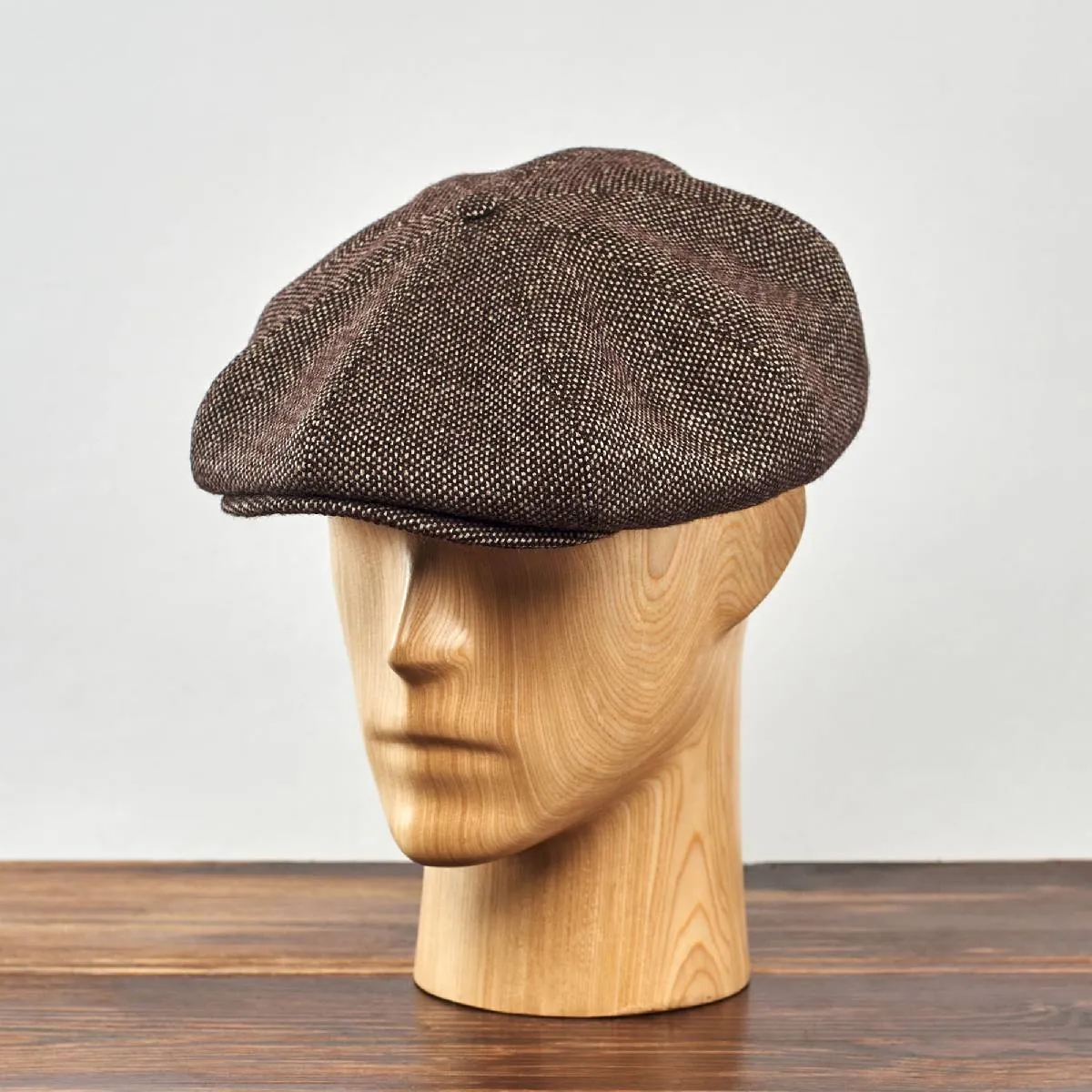 Eight Piece Wool Newsboy Cap-Brown Tweed