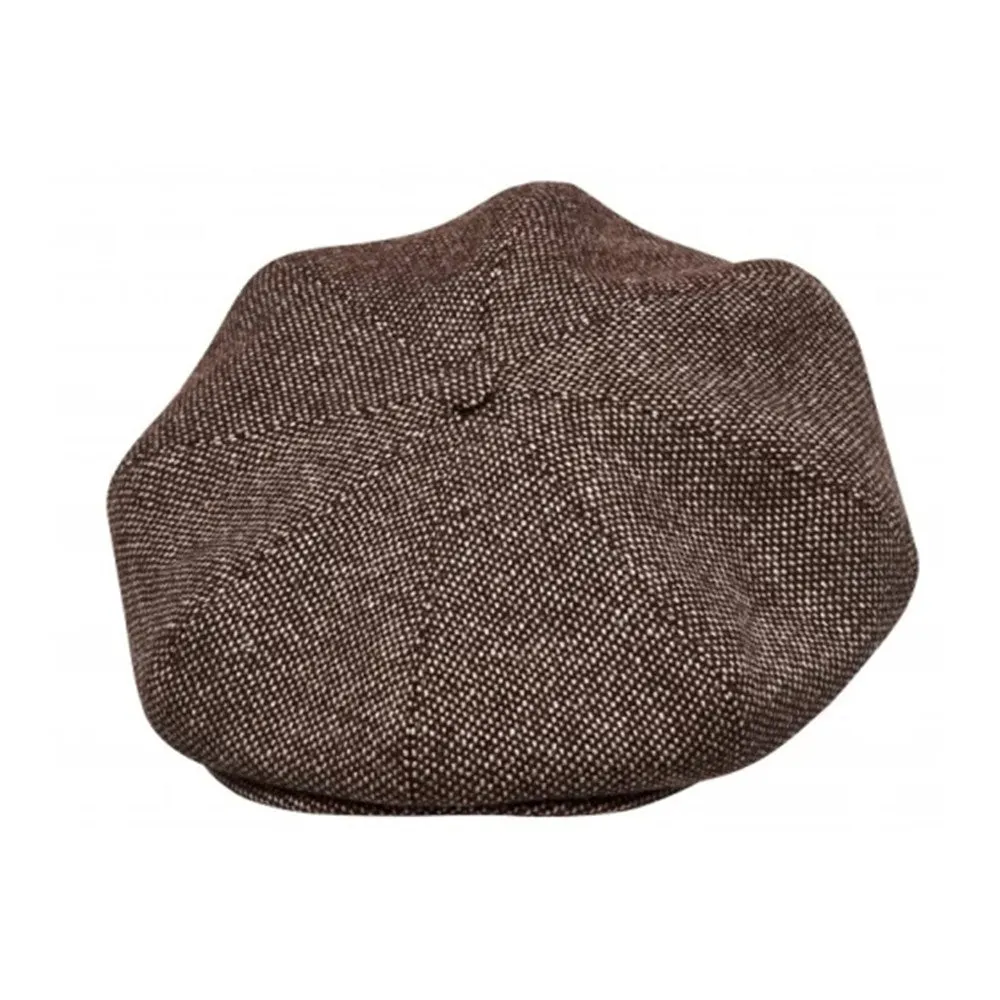 Eight Piece Wool Newsboy Cap-Brown Tweed