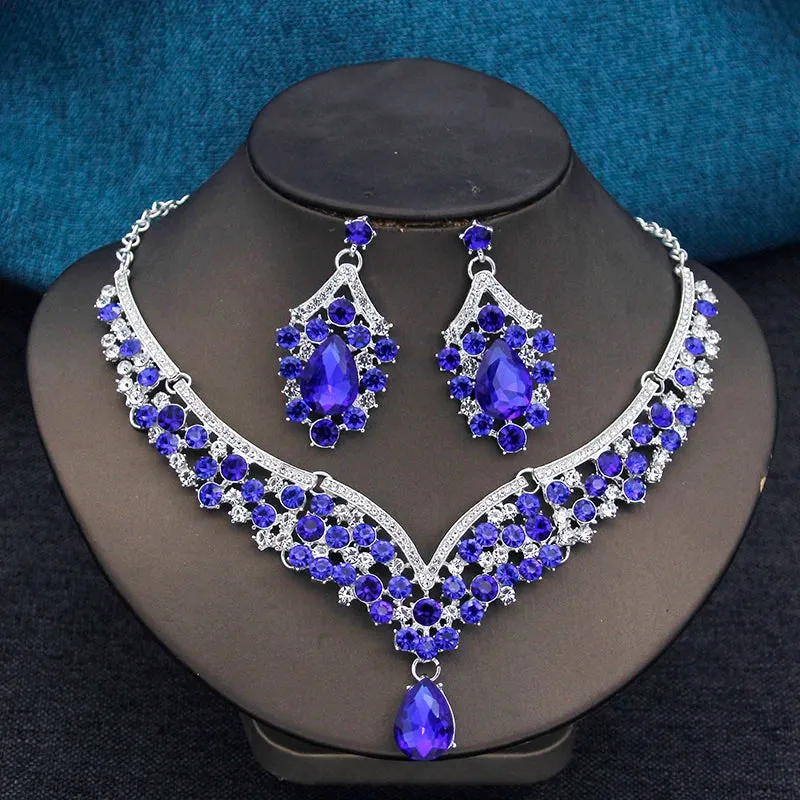 Elegant 2pcs Rhinestone Crystal Choker Necklace Earring Sets for Women Fashion Jewelry Sets