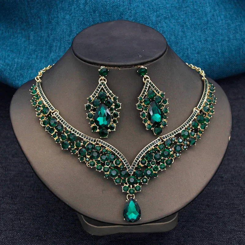 Elegant 2pcs Rhinestone Crystal Choker Necklace Earring Sets for Women Fashion Jewelry Sets