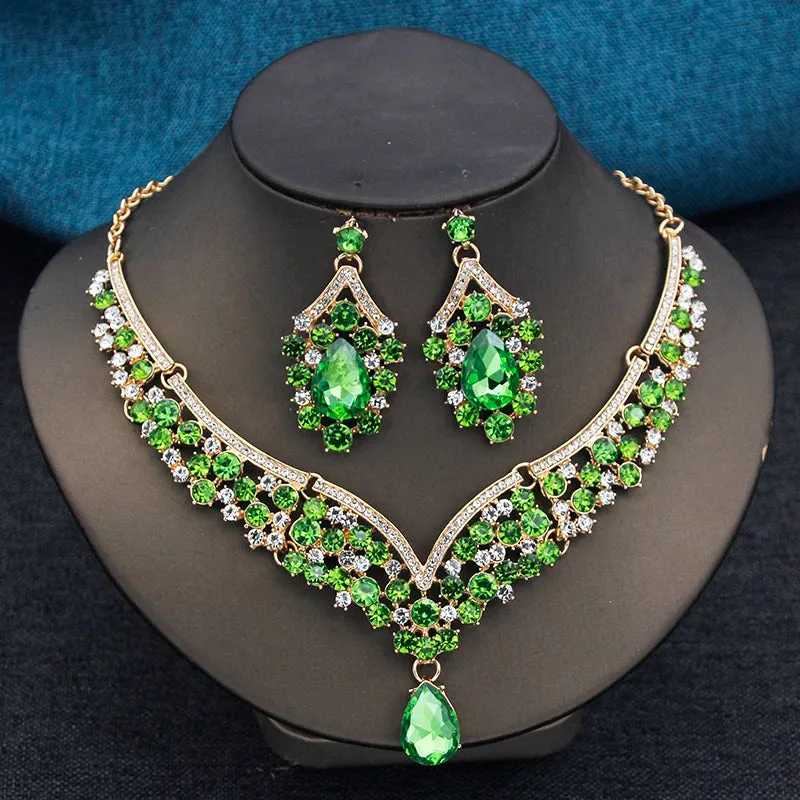 Elegant 2pcs Rhinestone Crystal Choker Necklace Earring Sets for Women Fashion Jewelry Sets