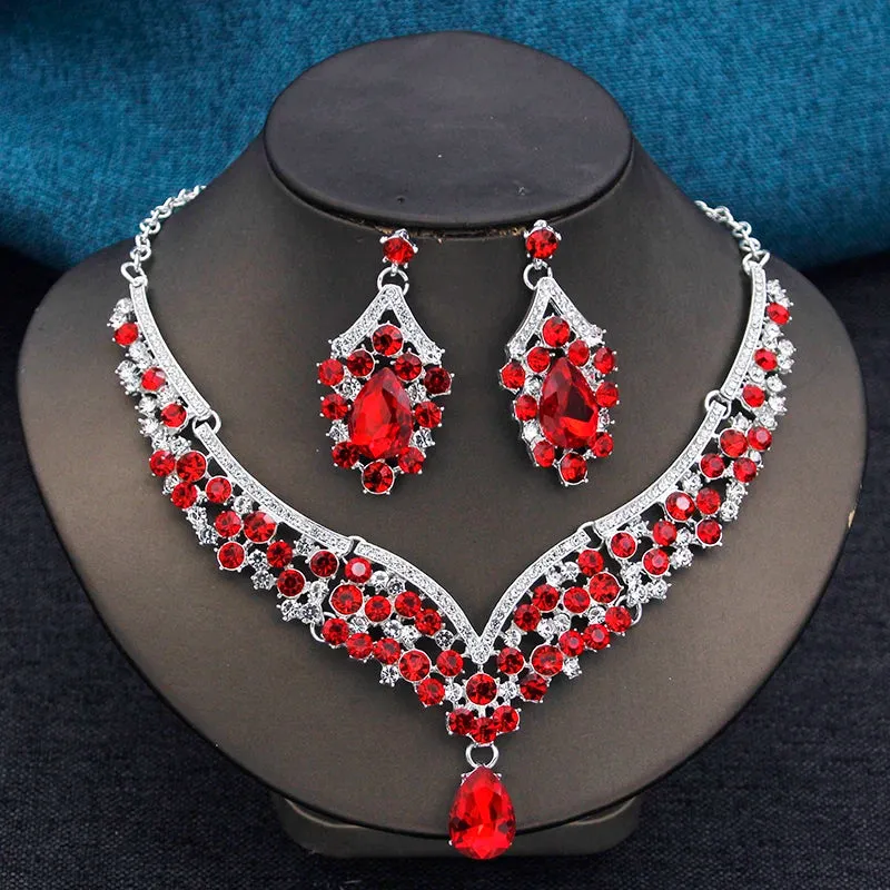 Elegant 2pcs Rhinestone Crystal Choker Necklace Earring Sets for Women Fashion Jewelry Sets