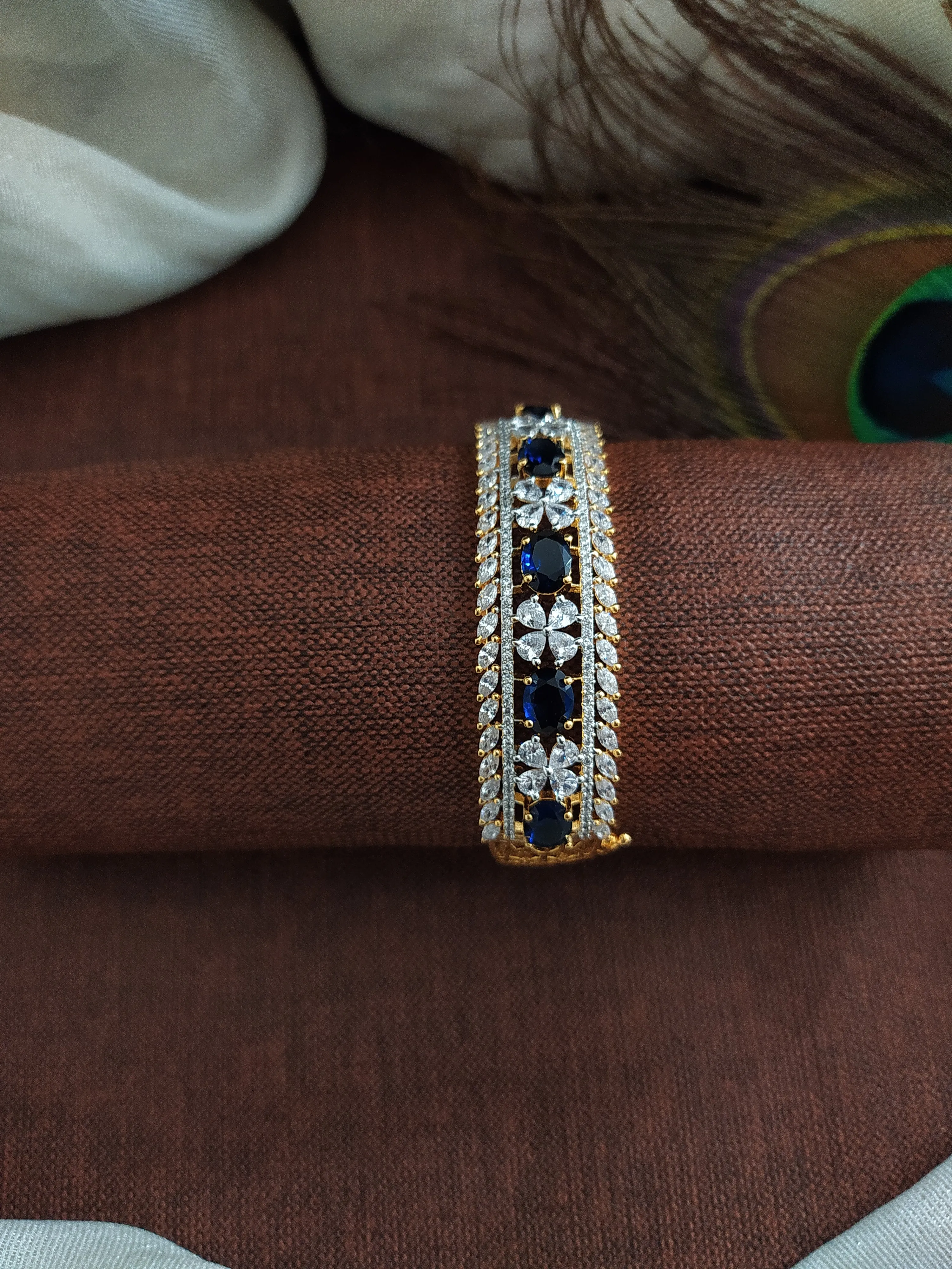 Elegant Diamond Finish Kada Bracelet with Zircon Stones