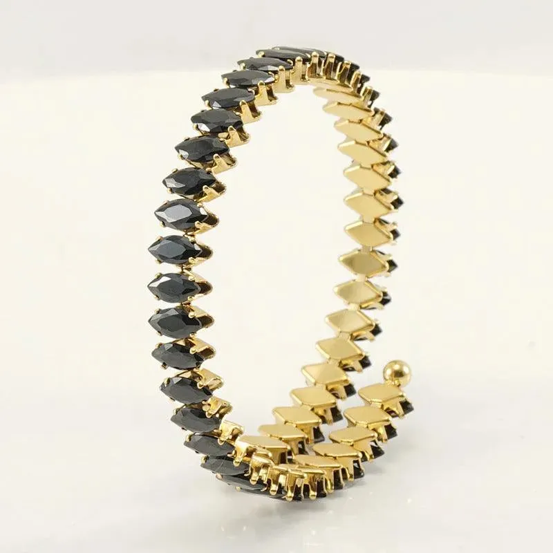 Elegant Gold Cuff Bracelet with Cubic Zirconia – Trendy Spiral Design