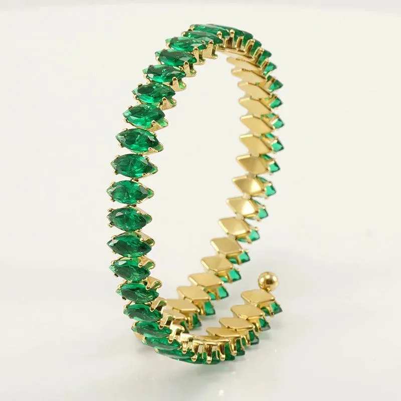 Elegant Gold Cuff Bracelet with Cubic Zirconia – Trendy Spiral Design