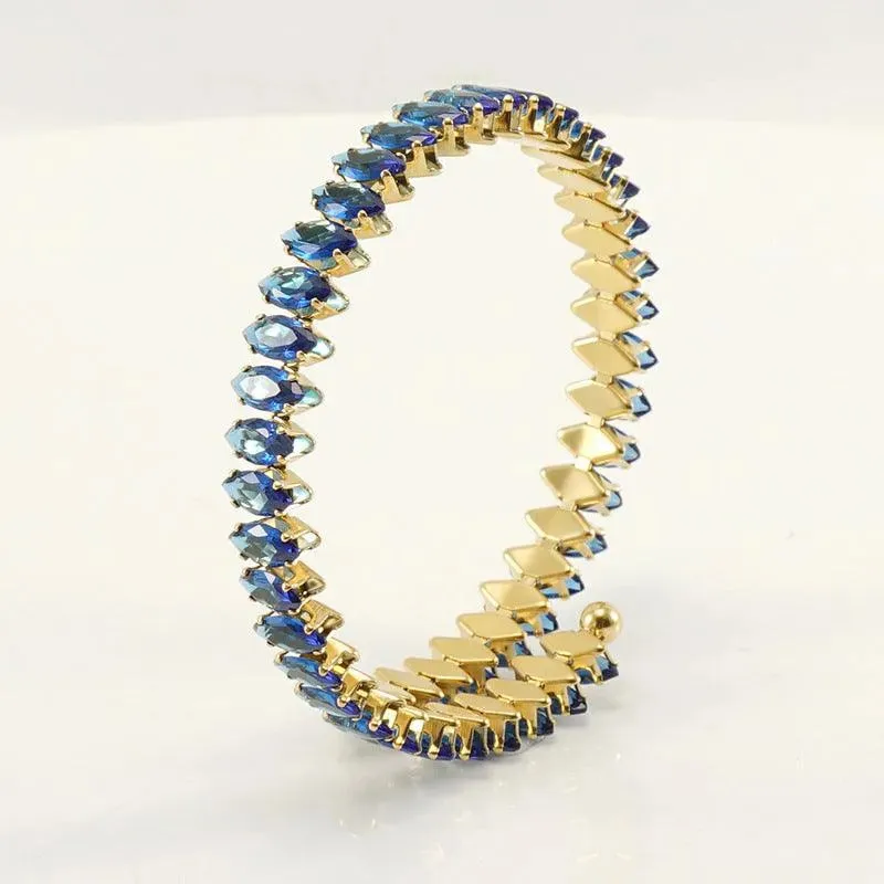 Elegant Gold Cuff Bracelet with Cubic Zirconia – Trendy Spiral Design