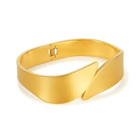 Elegant Gold Finish Wide Cuff Bangle for Women - Fashion Jewelry Bracelet, Adjustable, Modern Minimalist Design