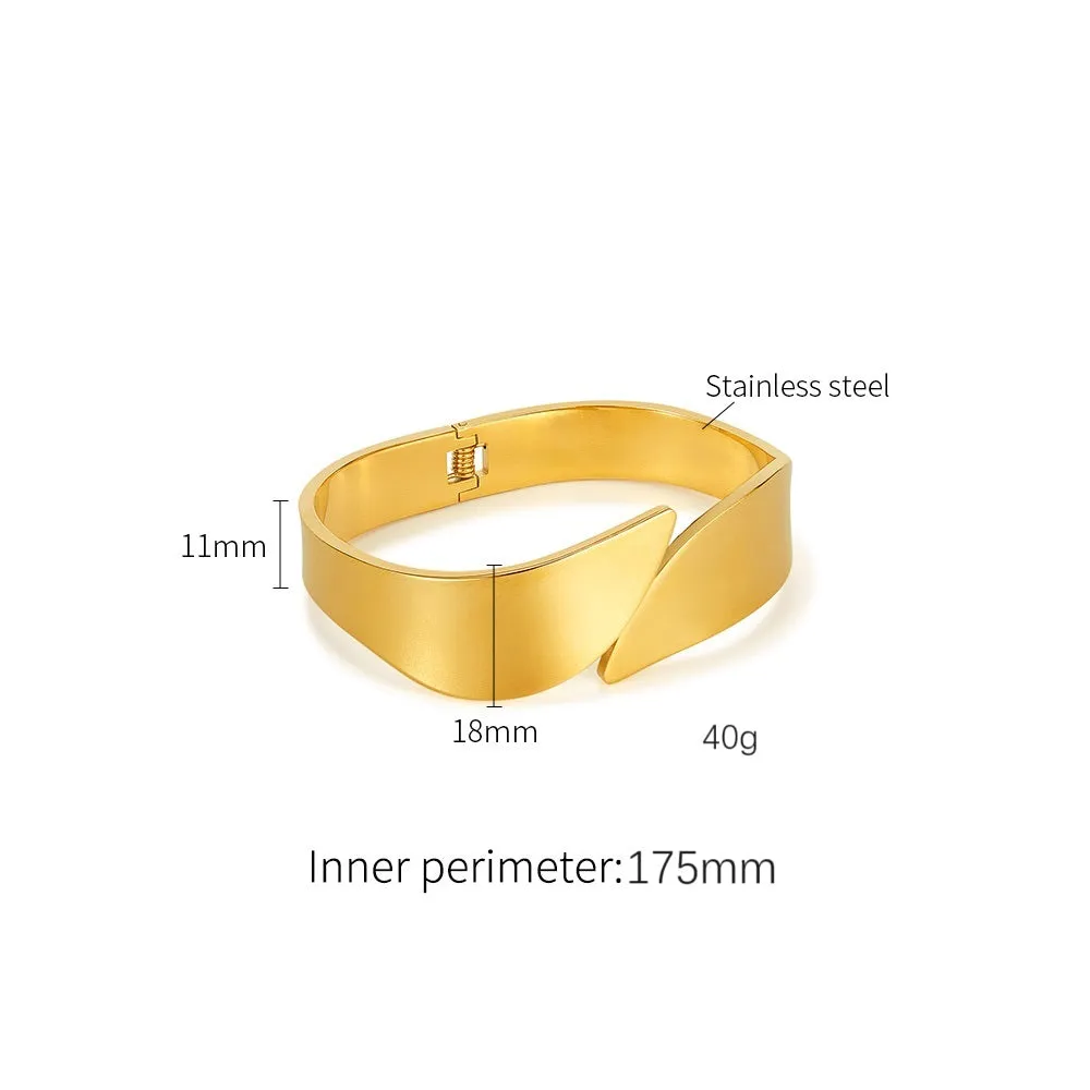 Elegant Gold Finish Wide Cuff Bangle for Women - Fashion Jewelry Bracelet, Adjustable, Modern Minimalist Design