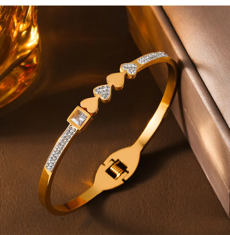 Elegant Gold-Plated Titanium Steel Bracelet with Geometric Zircon Design