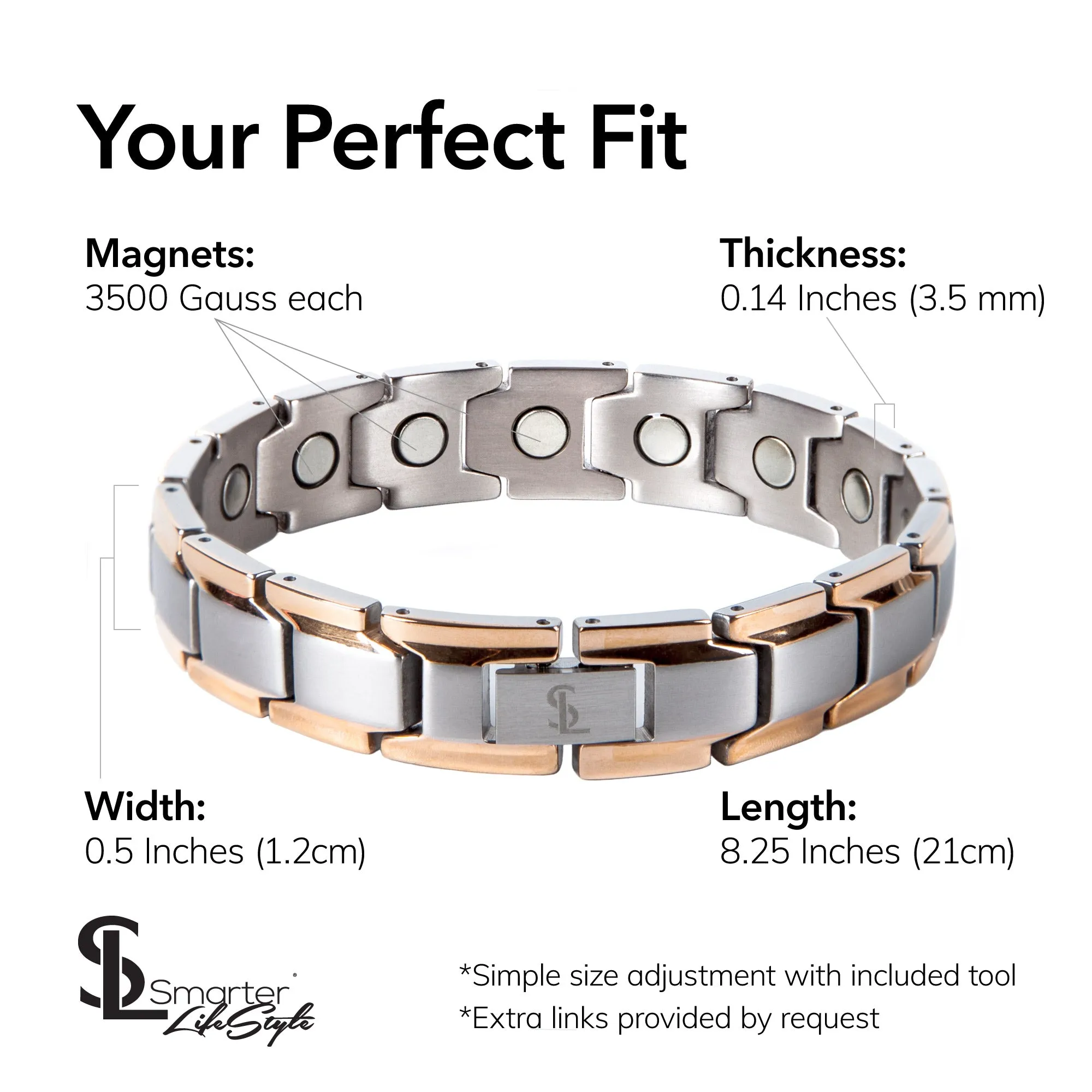 Elegant Titanium Magnetic Therapy Bracelet (Silver & Rose Gold)