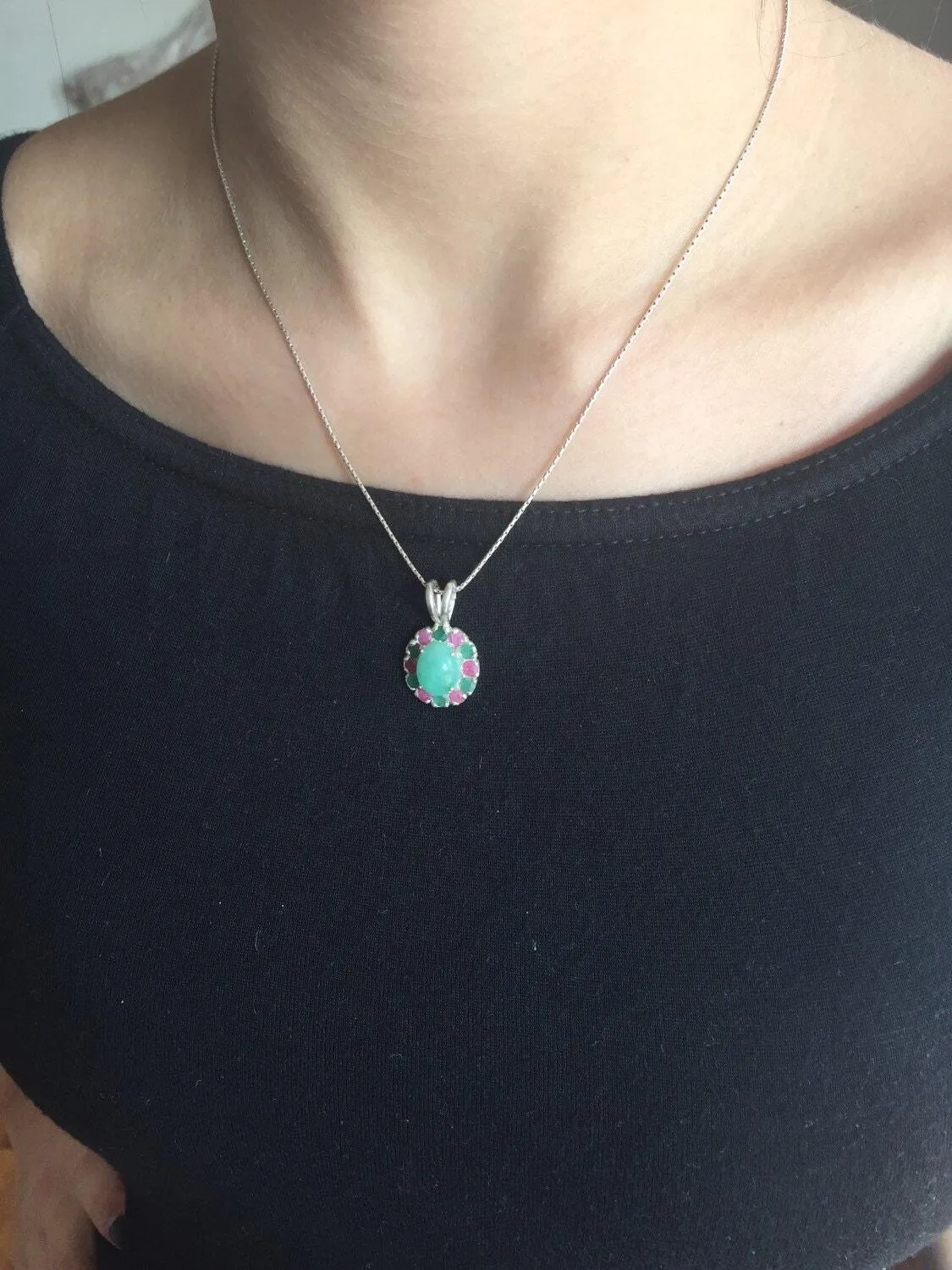 Emerald Flower Necklace -  Green Victorian Necklace - Real Ruby Statement Pendant