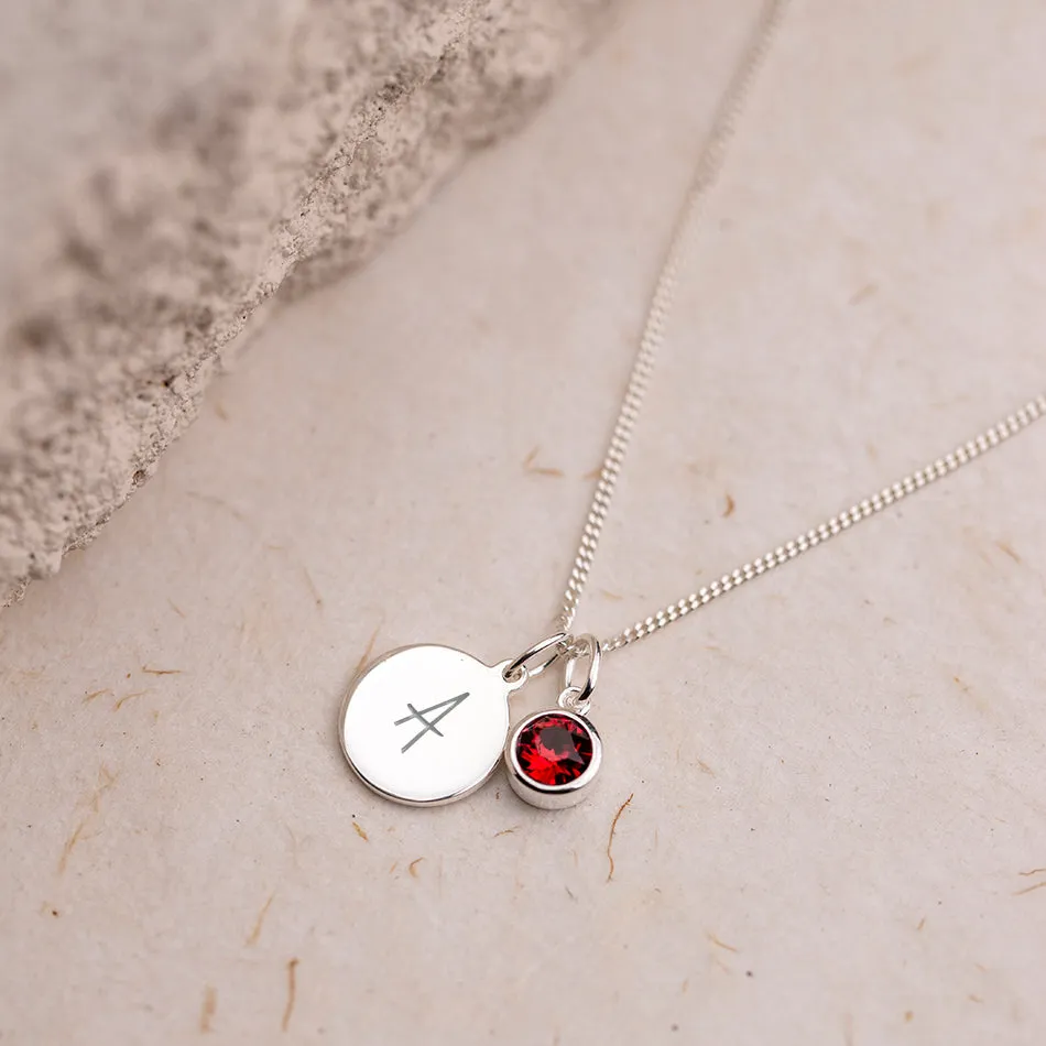 Engraved July Birthstone Necklace