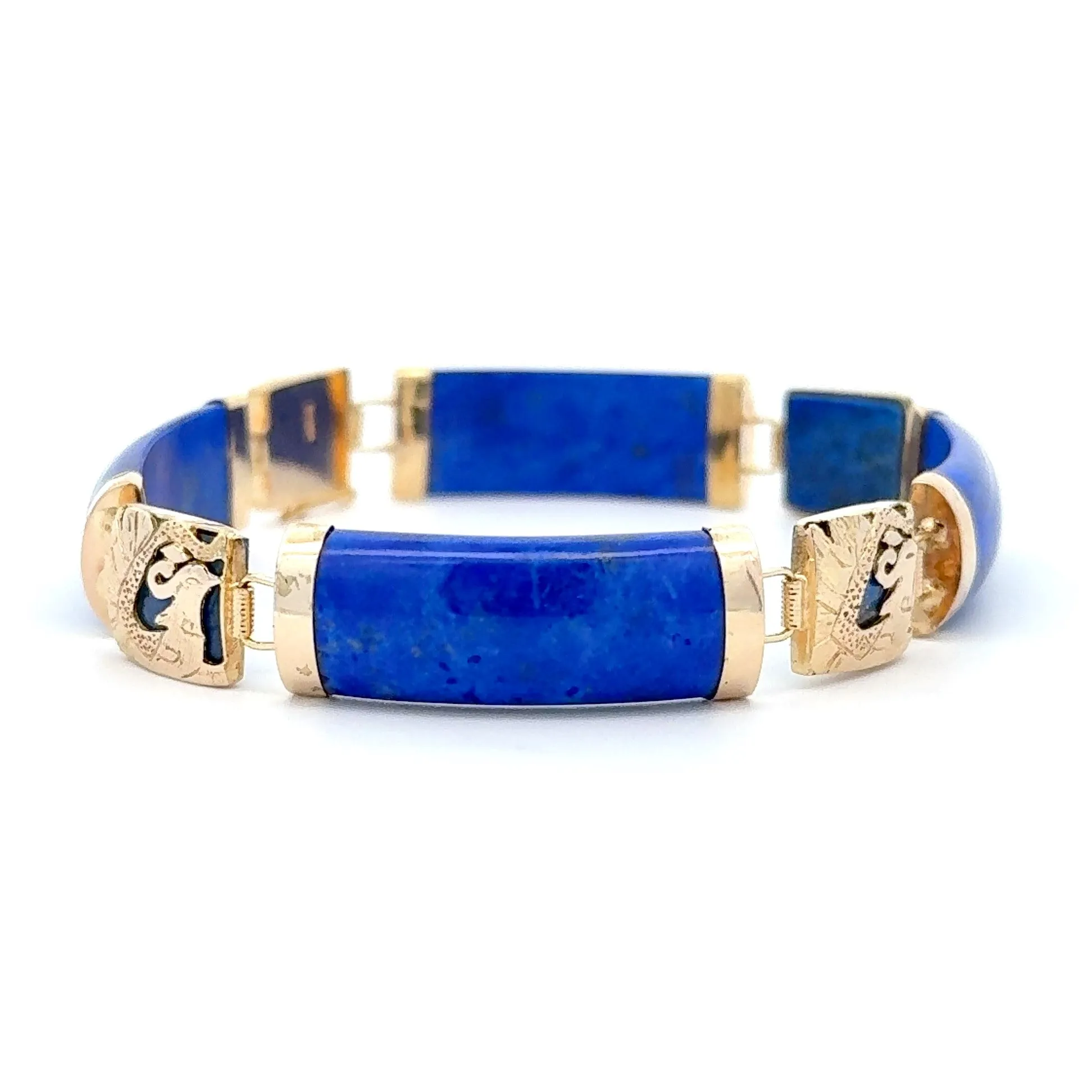 Estate 14K Yellow Gold Bird Motif Lapis Lazuli Bracelet