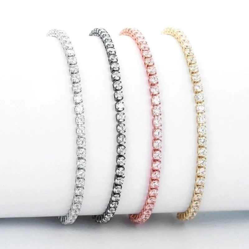 European And American Fashion New Style Zircon Bracelet Single Row Claw Inlaid Personality Simple Multi-color Adjustable Bracelet Factory Wholesale