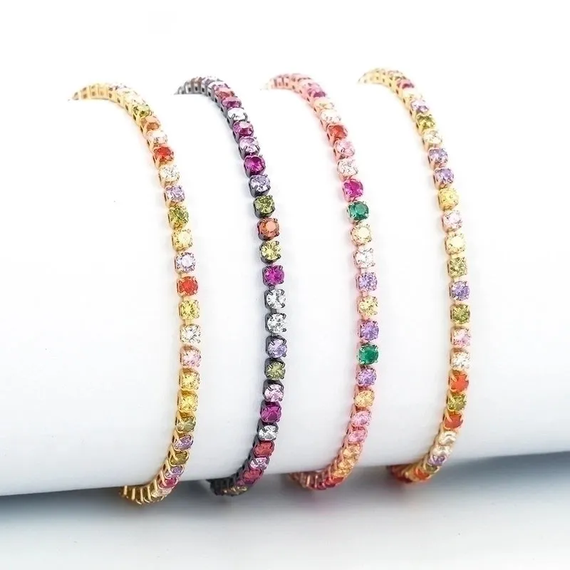 European And American Fashion New Style Zircon Bracelet Single Row Claw Inlaid Personality Simple Multi-color Adjustable Bracelet Factory Wholesale