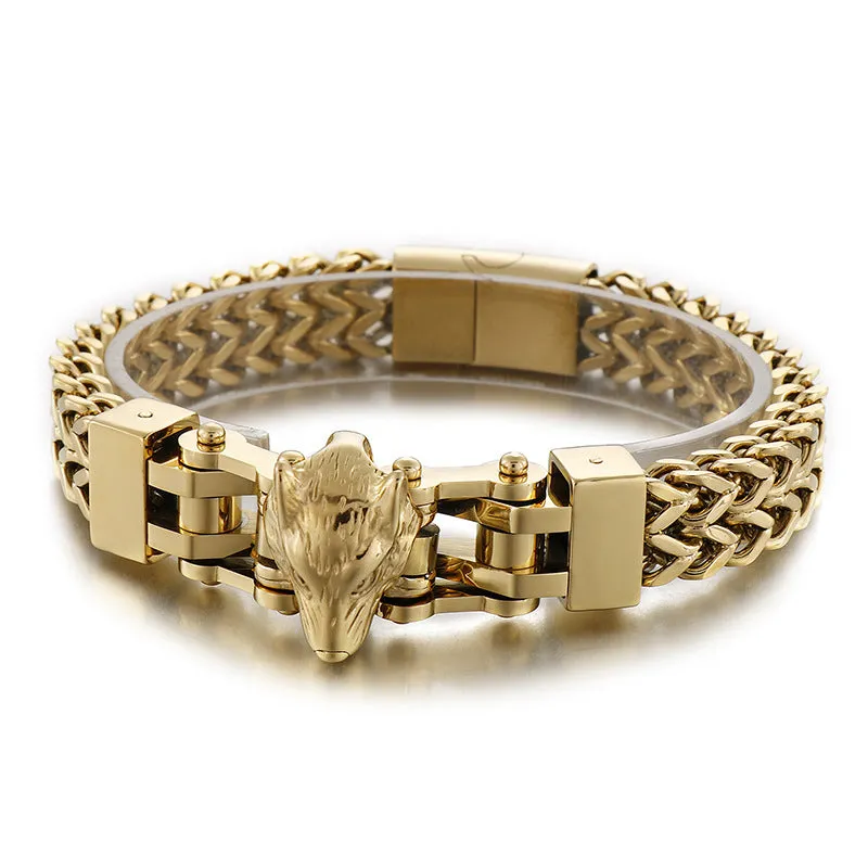 European and American Hip-Hop Style Electroplated Wolf Head Titanium Steel Bracelet for Men