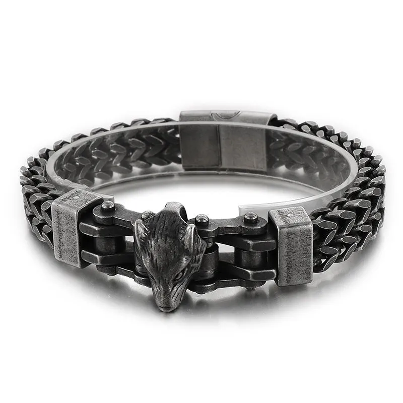 European and American Hip-Hop Style Electroplated Wolf Head Titanium Steel Bracelet for Men