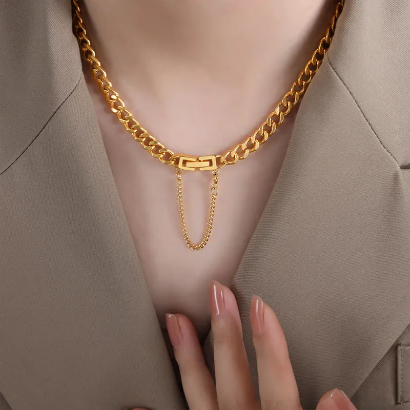 European and American Instagram Geometric Chain and Minimalist Style Titanium Steel Gilded Jewelry Set with Unique Splicing Design