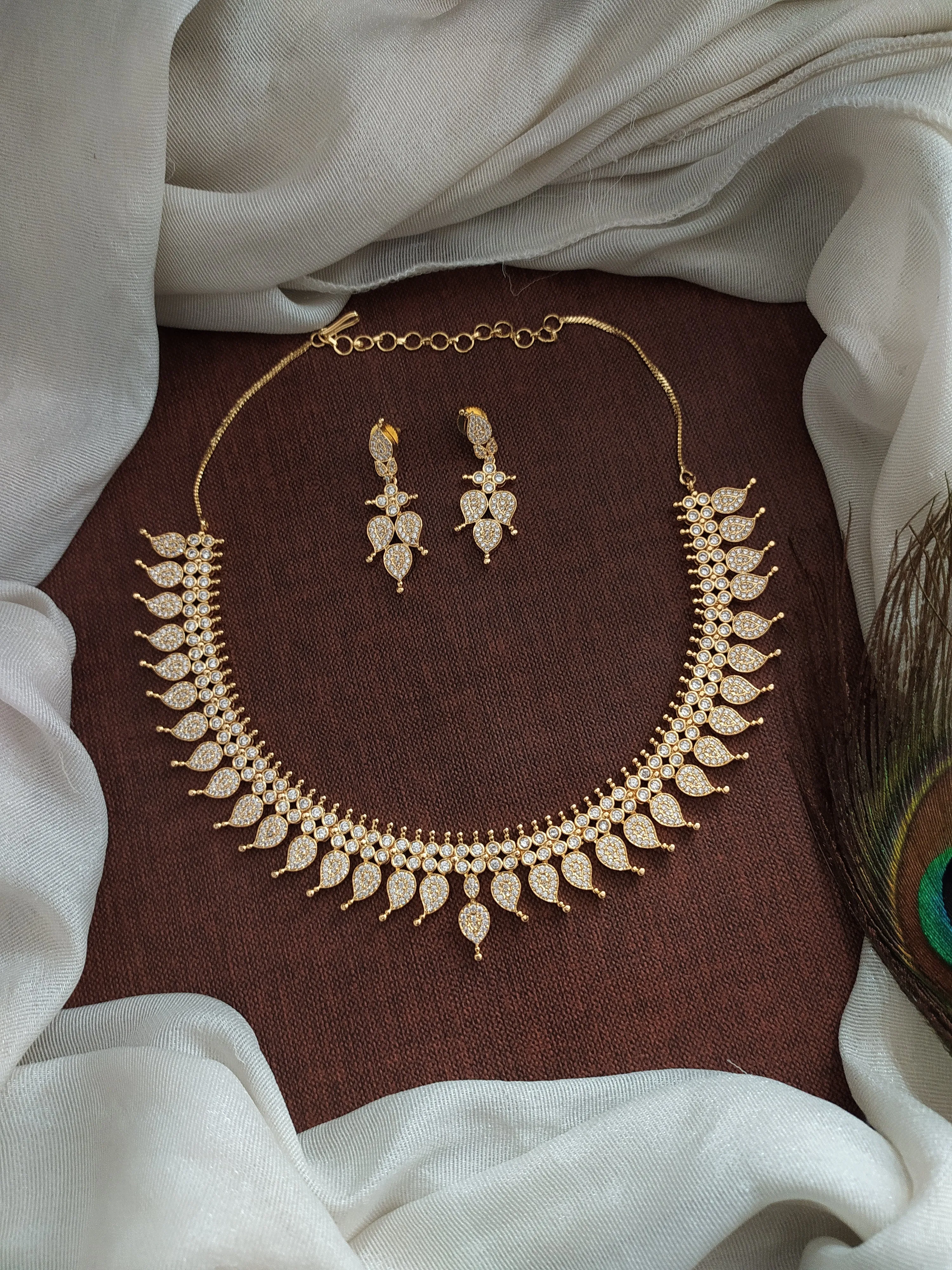 Exquisite Gold-Plated Mango Necklace Set with Diamond Stones