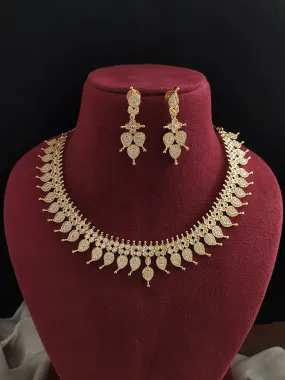 Exquisite Gold-Plated Mango Necklace Set with Diamond Stones