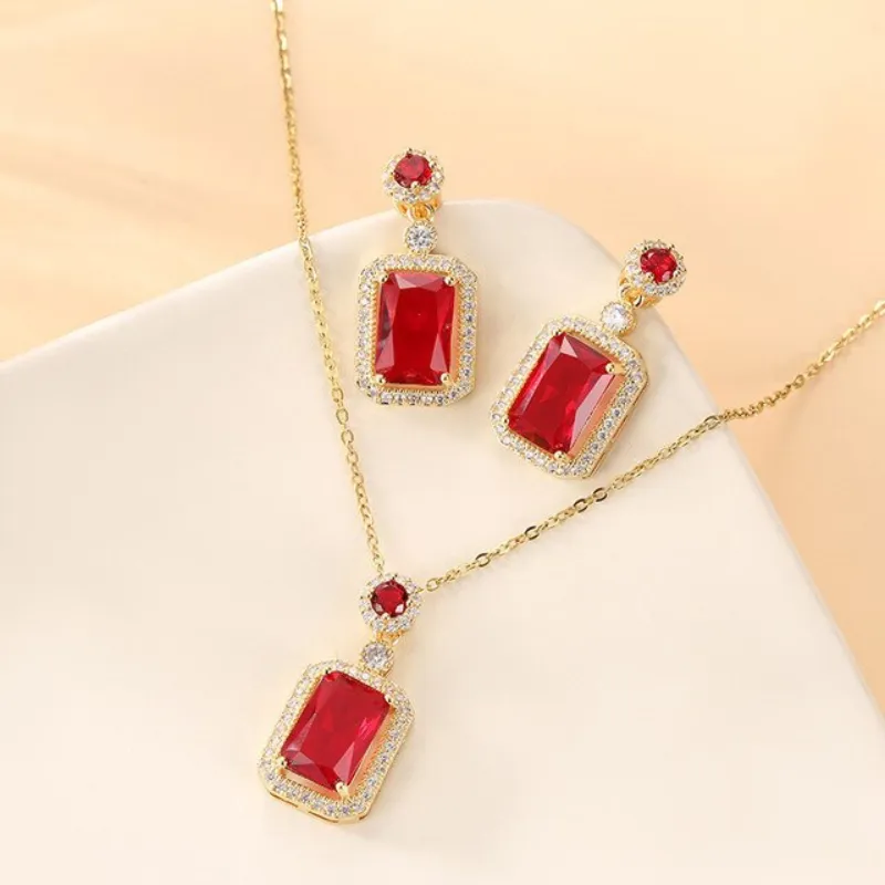 Exquisite Ruby Geometric Jewelry Set Stainless Steel