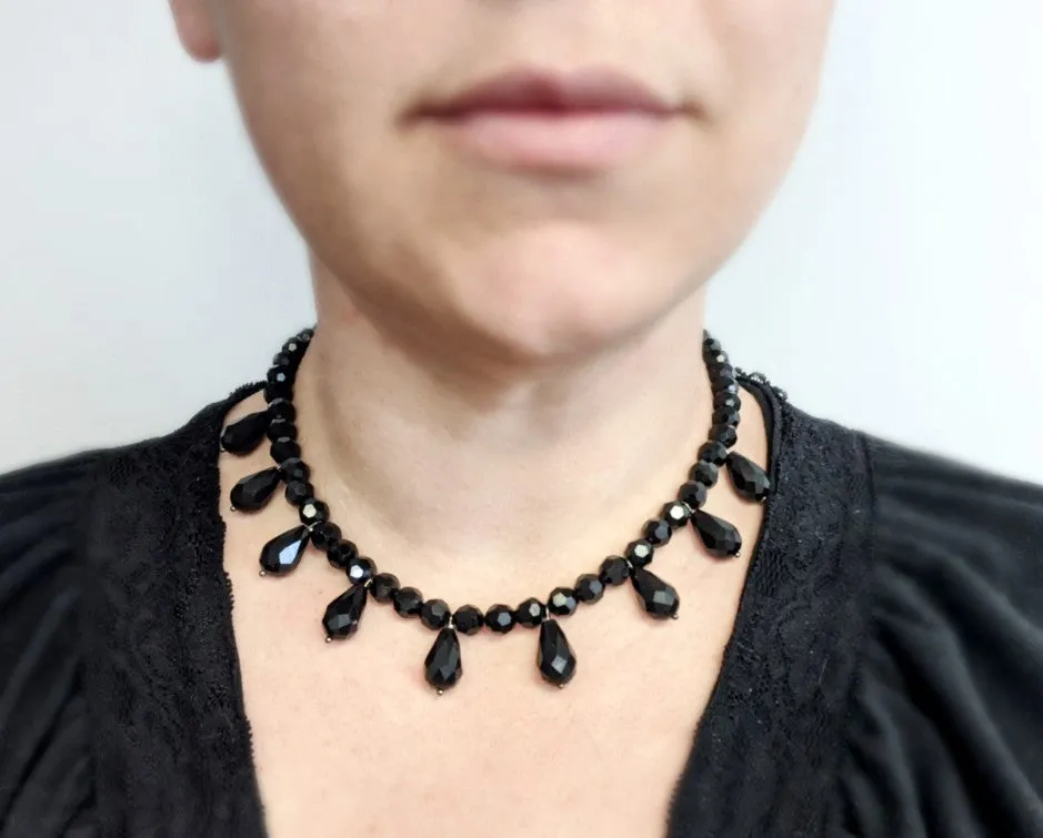 Faceted "Jet" Fringe Necklace