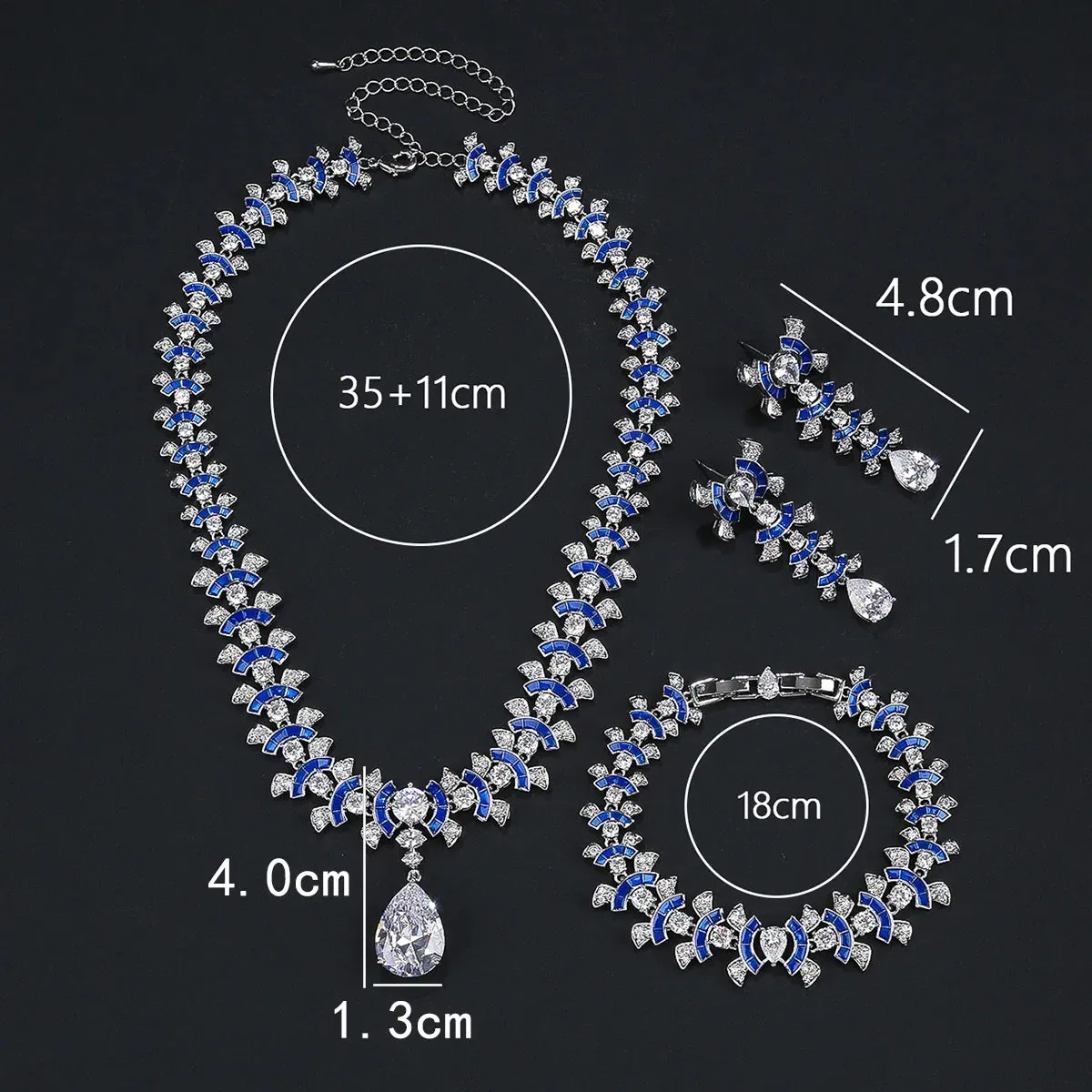 Fashion Elegant 4 Colors Cubic Zirconia Necklace Earrings Bracelet Set  Bridal Wedding Jewelry Set Party Accessories CN11265