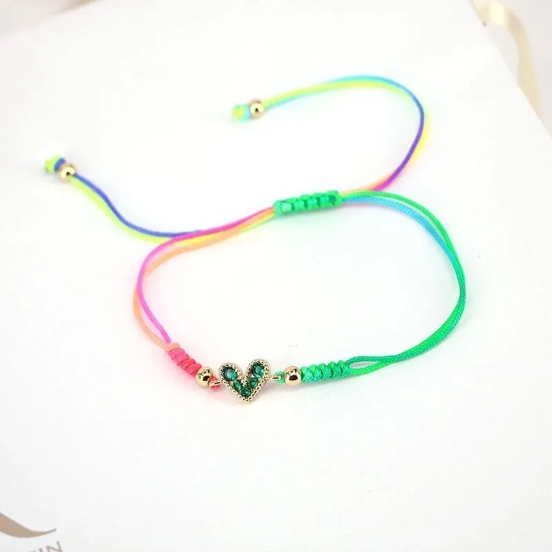 Fashion Jewelry Adjustable Micro-set Colored Zircon Heart Copper Bracelet