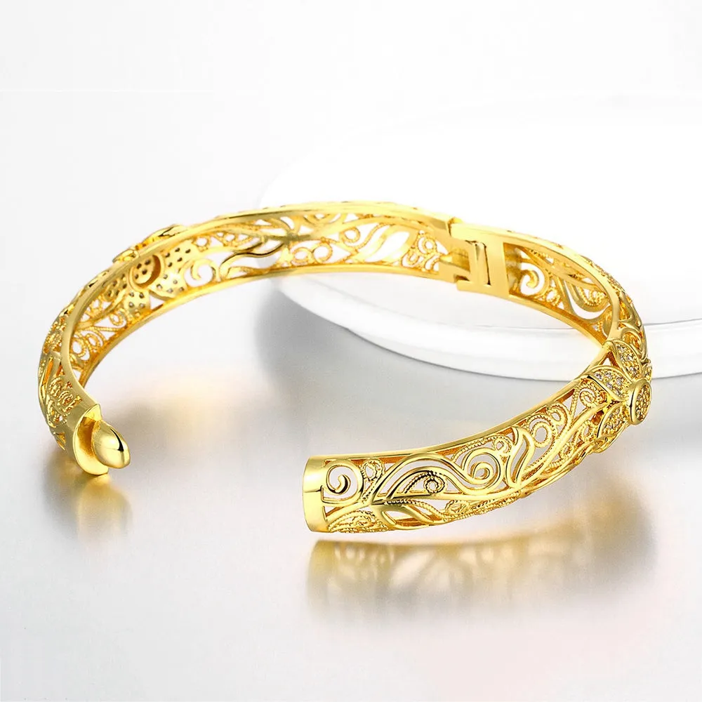 Fashion K Gold Zircon Carving Pattern Female Gold Bracelet