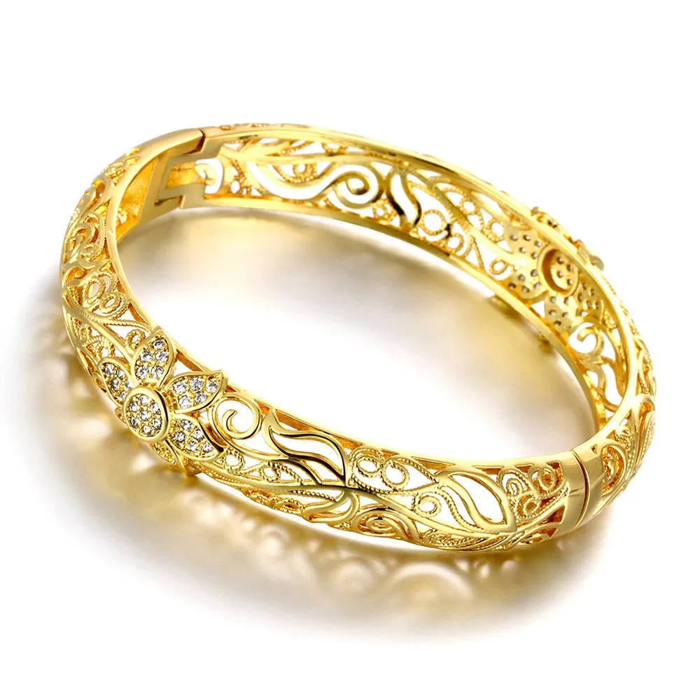 Fashion K Gold Zircon Carving Pattern Female Gold Bracelet