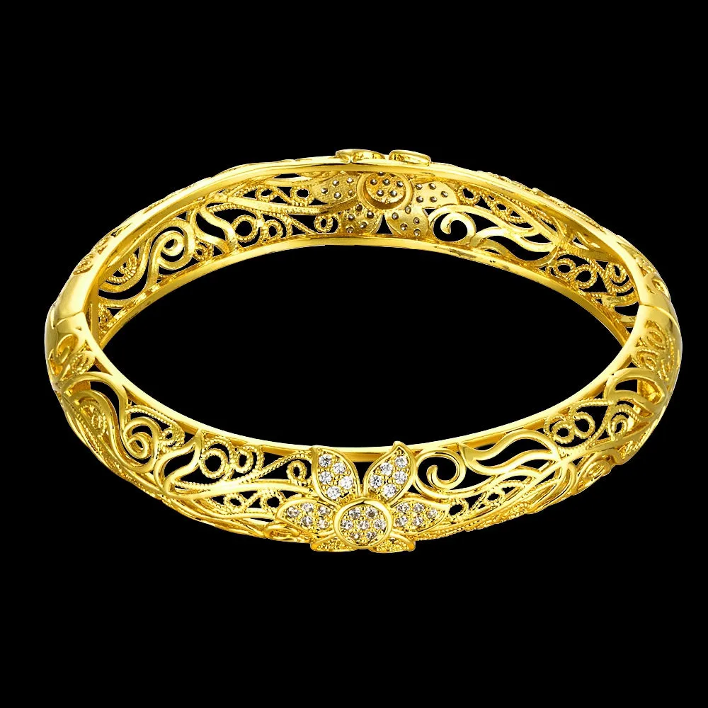 Fashion K Gold Zircon Carving Pattern Female Gold Bracelet