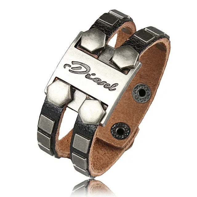 Fashion Men Bracelets Rock Punk Genuine Leather Cool Bracelet