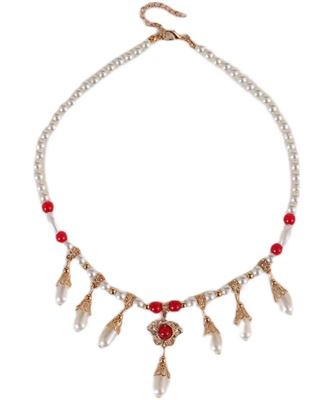 Fashion White Red Alloy Pearl Yingluo Choker