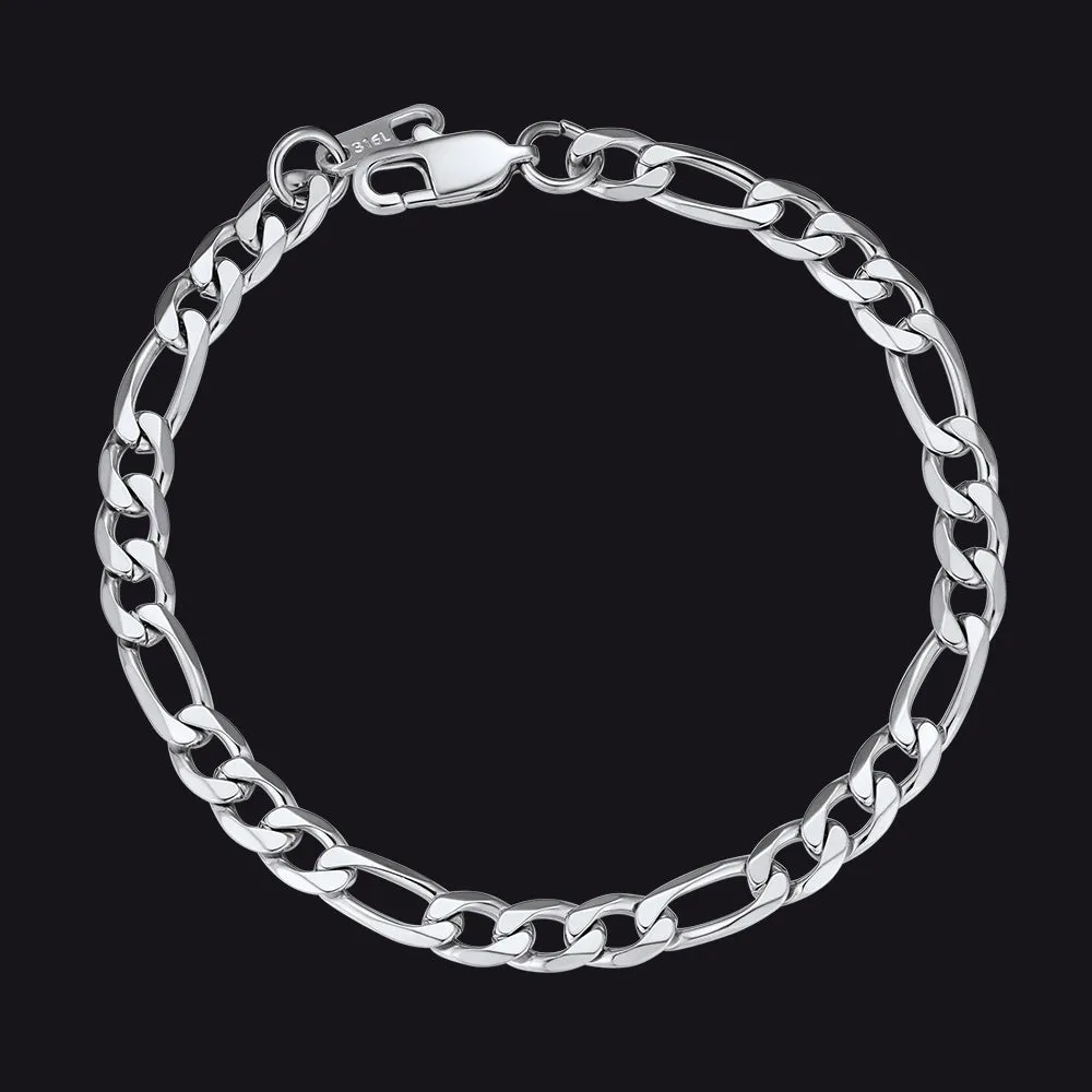 Figaro Cuban Link Chain Bracelet For Men, 6MM-13MM