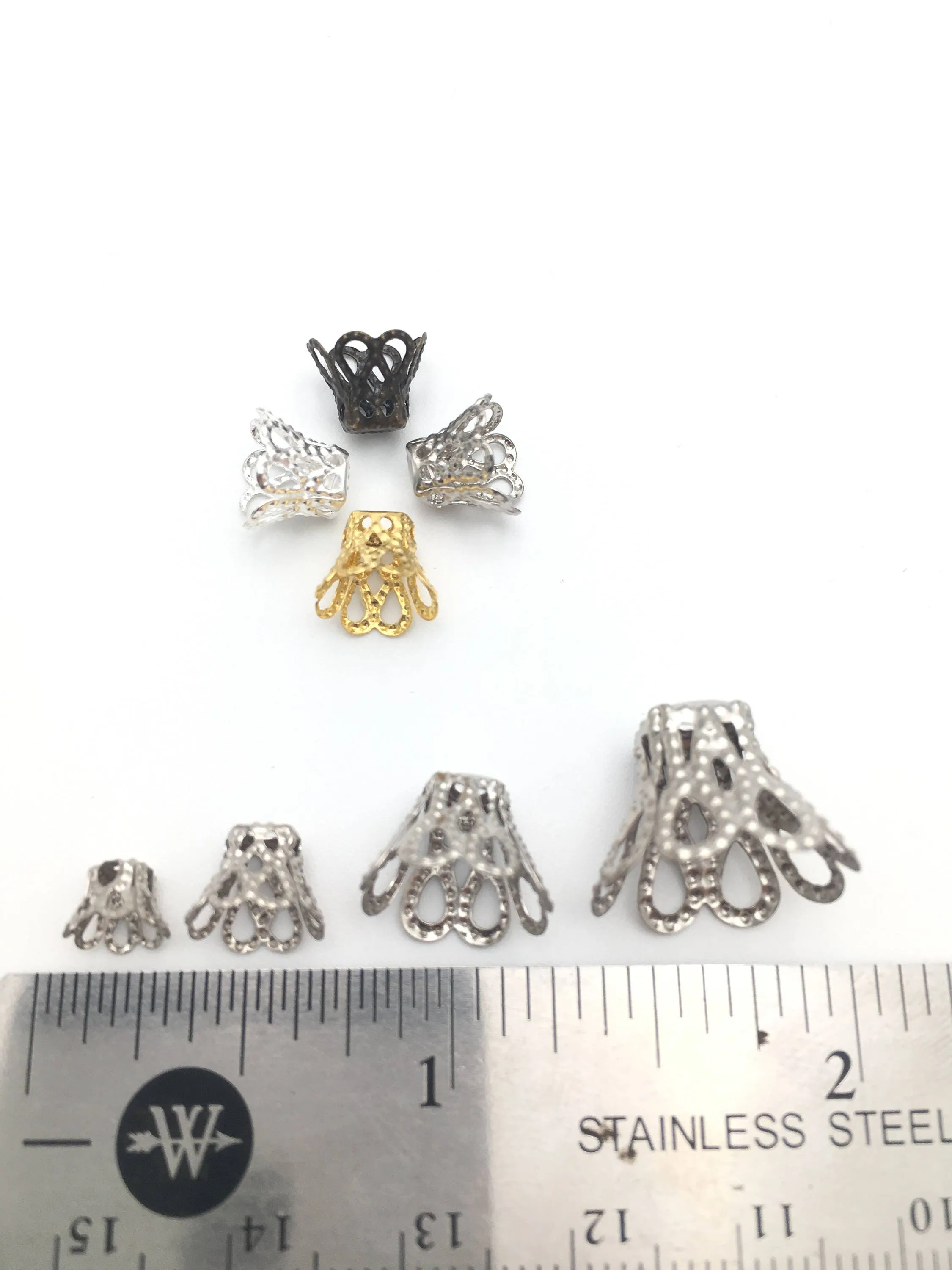 Filigree Cutout Basket Bead Cap Flower Petal Spacer Bell Dome Bowl Jewelry Making Finding Tiny Small Medium Large XL Size 1/4-9/16" 6~14.5mm