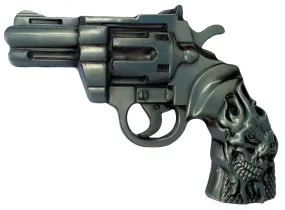 Flaming Skull Revolver Belt Buckle