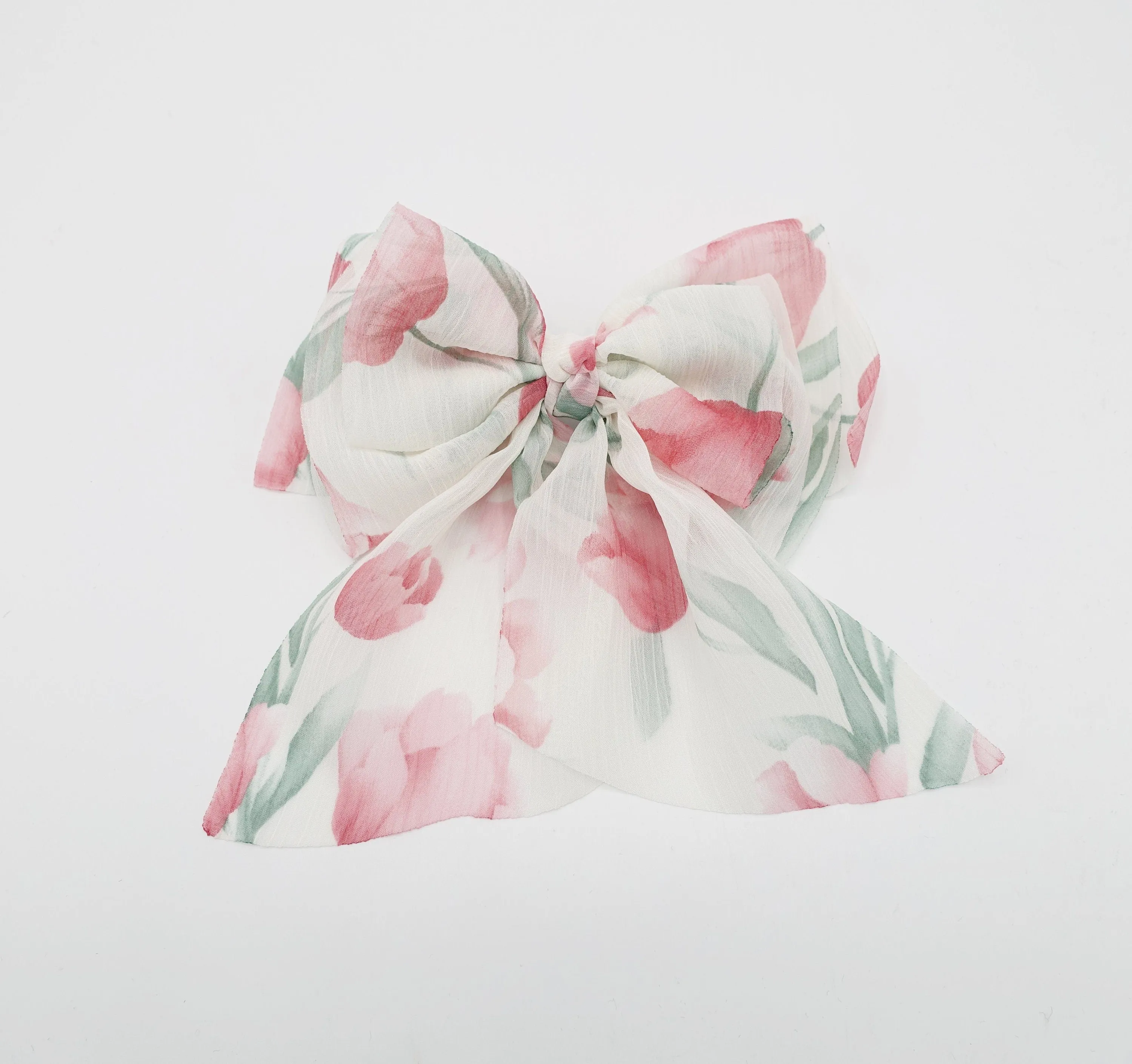 Floral hair bow Spring floral tulip flower print chiffon hair accessory for women