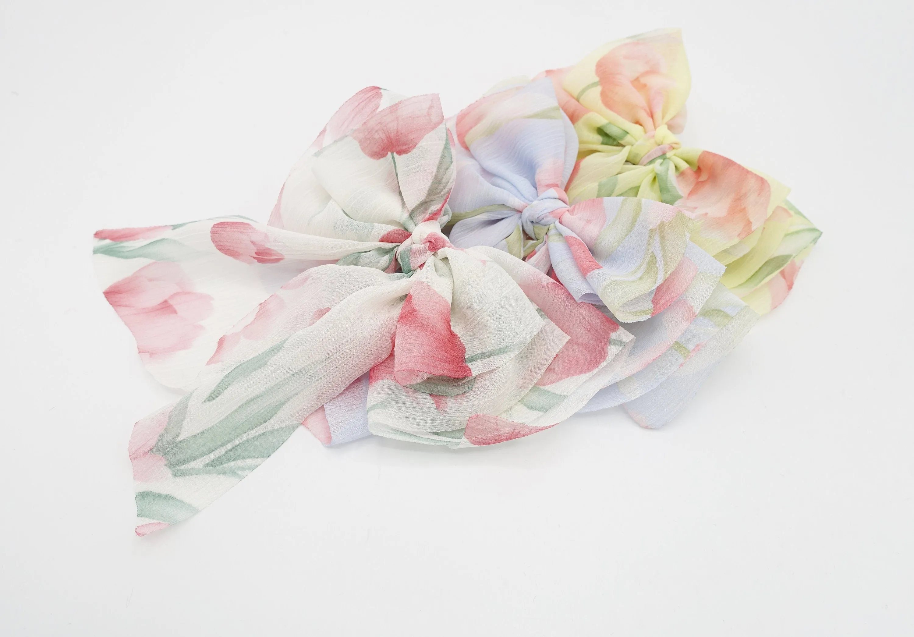 Floral hair bow Spring floral tulip flower print chiffon hair accessory for women