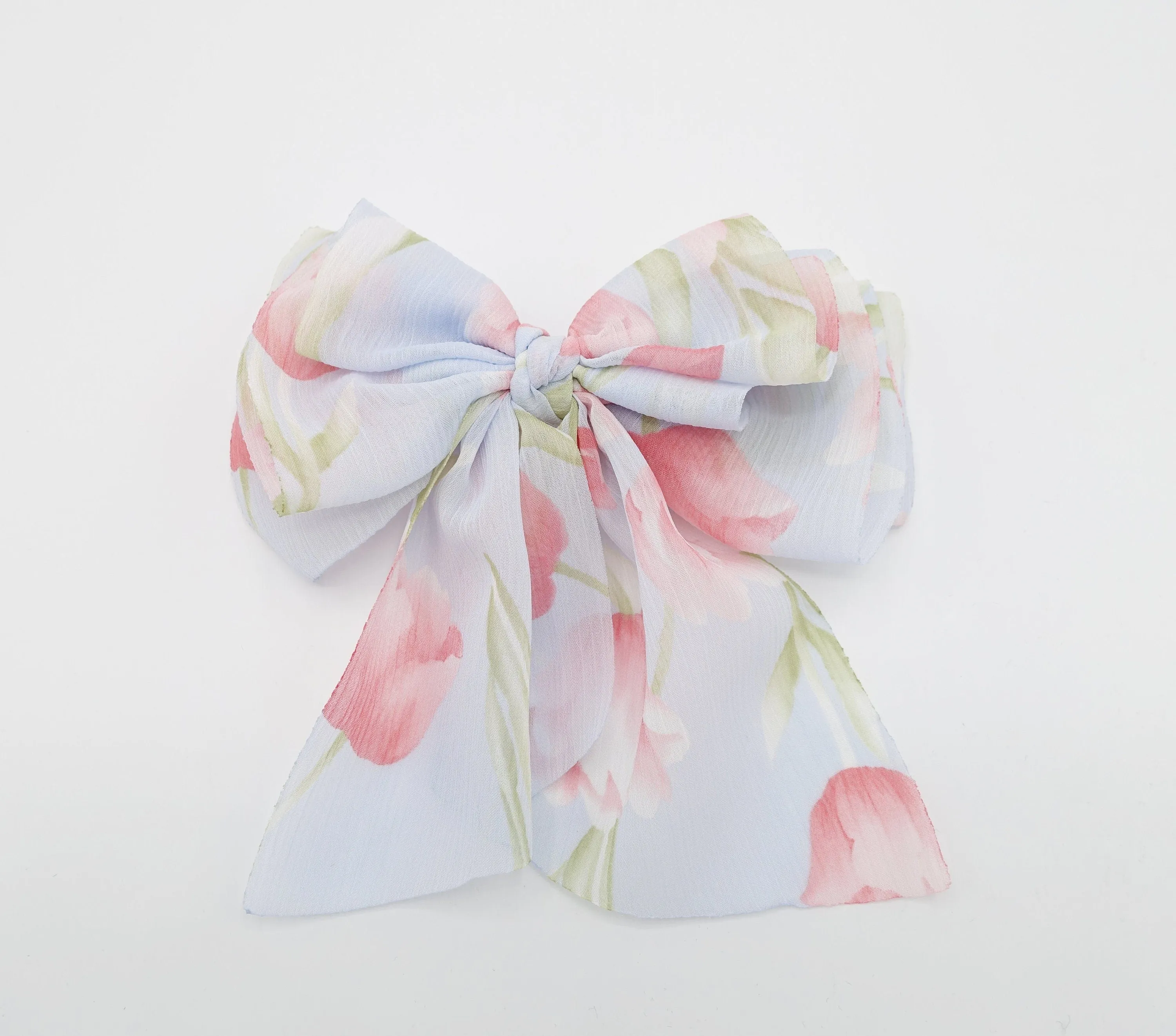 Floral hair bow Spring floral tulip flower print chiffon hair accessory for women