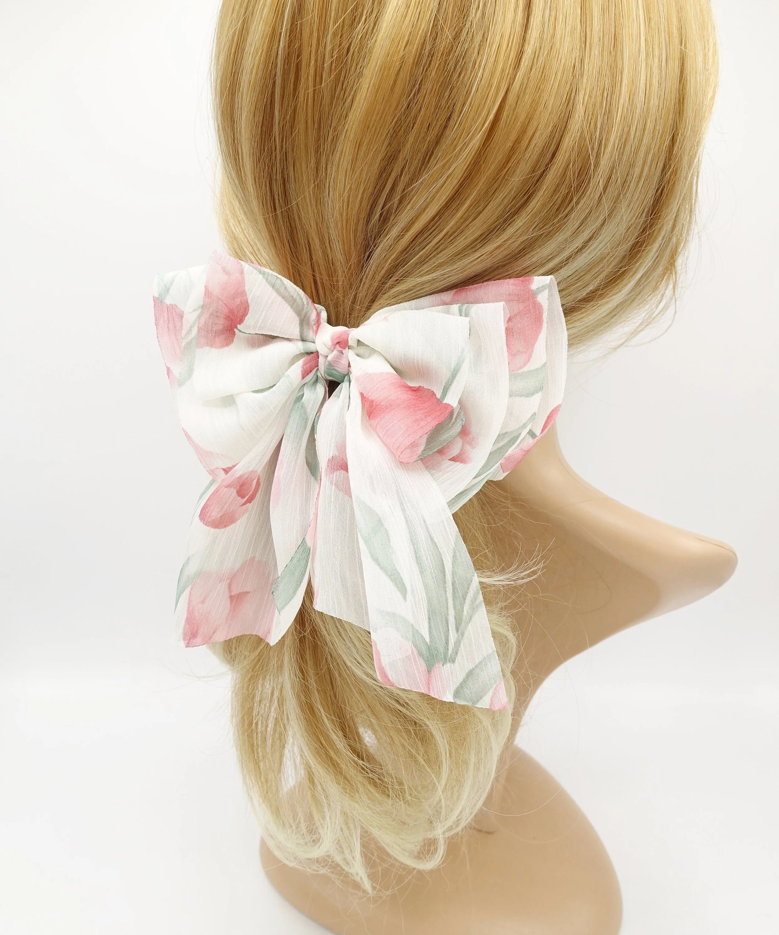 Floral hair bow Spring floral tulip flower print chiffon hair accessory for women