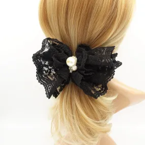 Floral lace layered bow french hair barrette elegant women hair accessory