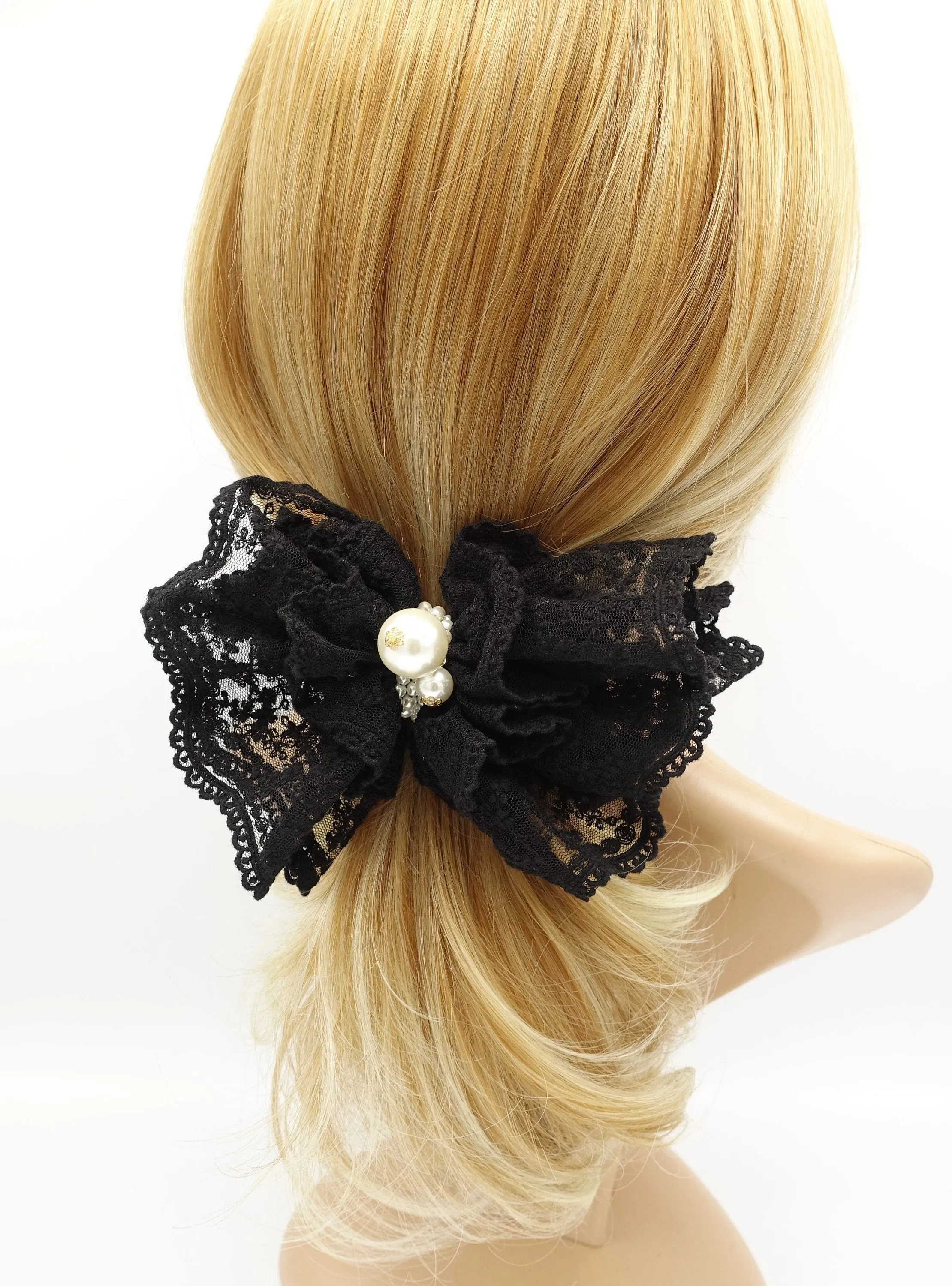 Floral lace layered bow french hair barrette elegant women hair accessory