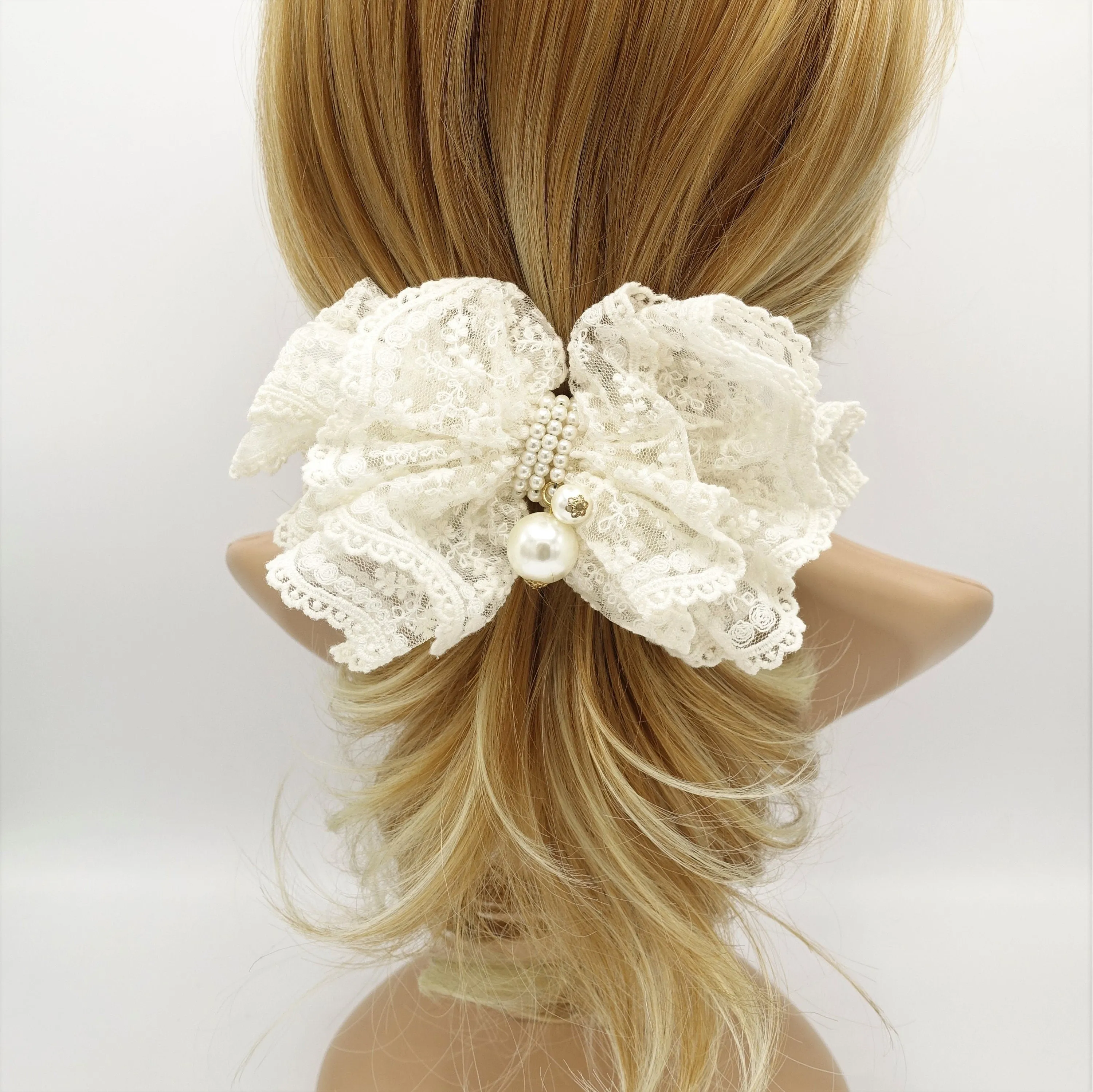 Floral lace layered bow french hair barrette elegant women hair accessory