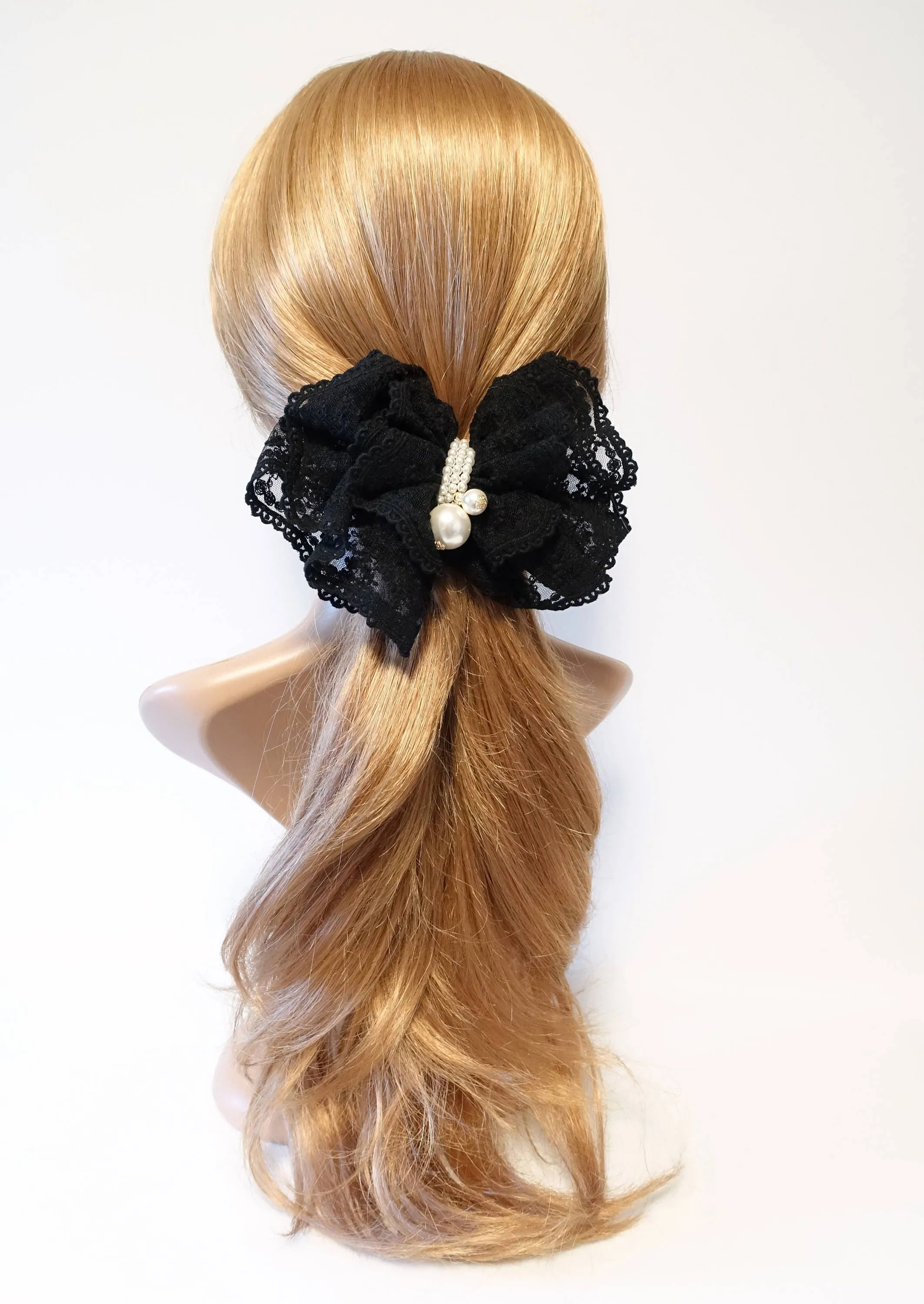 Floral lace layered bow french hair barrette elegant women hair accessory