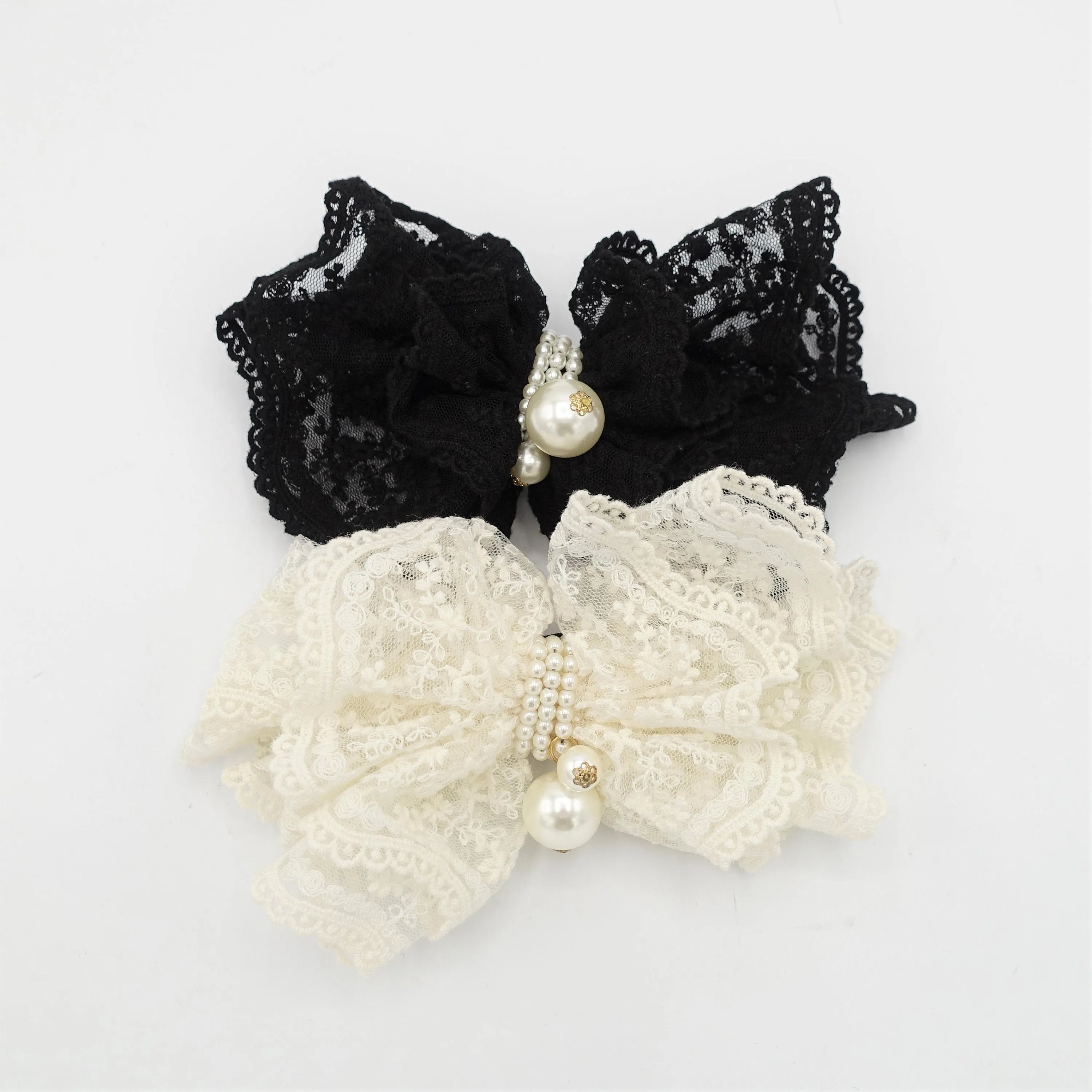 Floral lace layered bow french hair barrette elegant women hair accessory