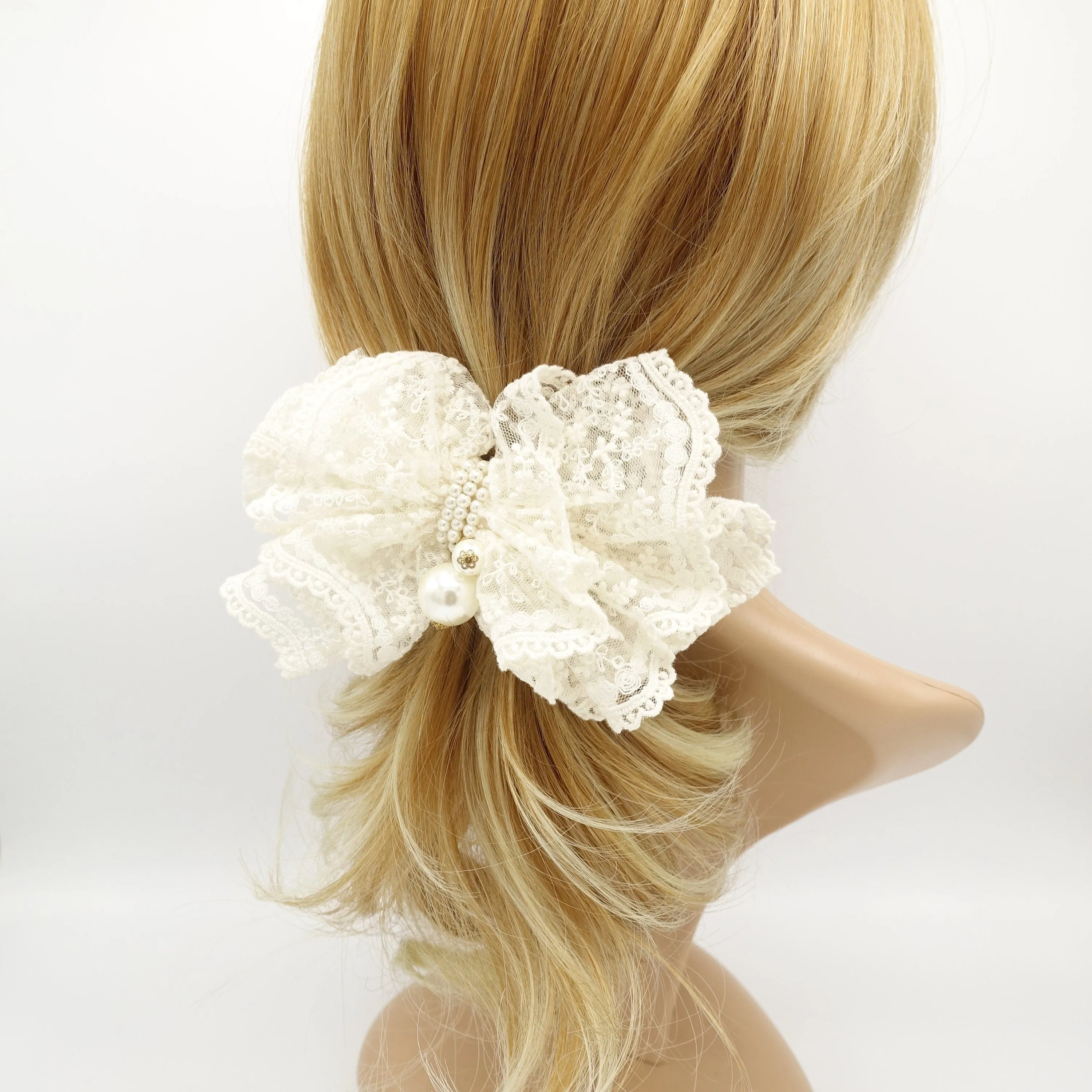 Floral lace layered bow french hair barrette elegant women hair accessory